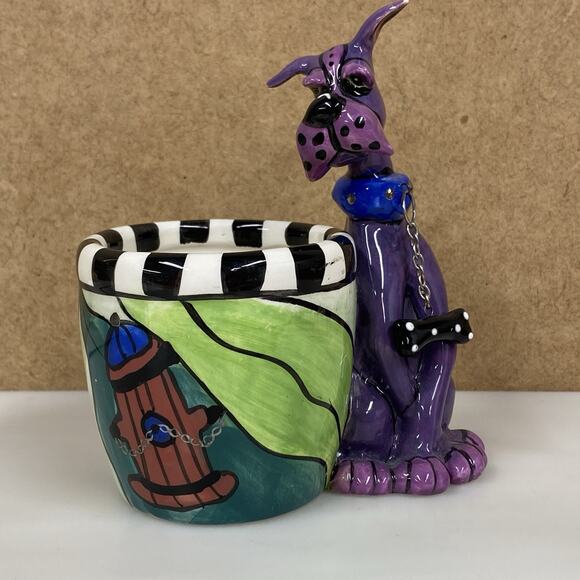 Lynda Corneille SWAK Purple Great Dane Dog Candle Holder Mini Planter Vase AS IS - Picture 1 of 12